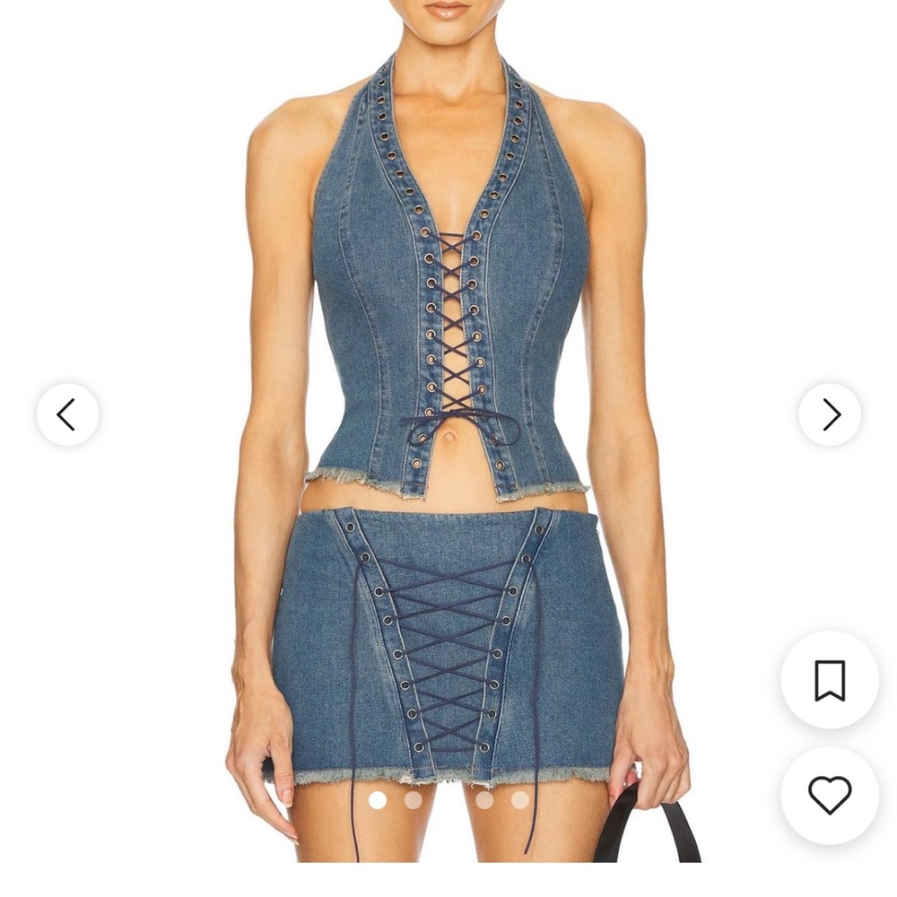 Loba Selma Denim Halter Lace-Up Top